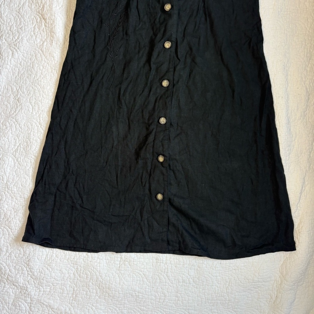 Black Linen Blend Embroidered Button-Front Midi Dress | Mosaic | Size 10 - Picture 8 of 14